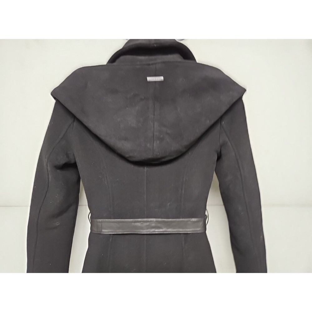 Soia & Kyo Luxury Hooded Wool Blnd Black Coat W/ Zip Inner Vest Leather Belt S/P - Picture 9 of 16
